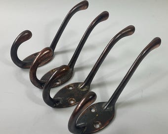 1920s Art Deco Hat & Coat Pegs x 4. Coppered Steel Finish Coat Hooks. 1920s/30s Period Home Decor. Retro Coat Hooks. Art Deco Home Fittings.