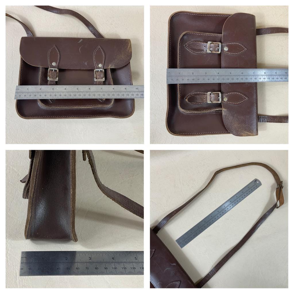Fabulous 1960s 70s Retro Leather Primary School Satchel. Old School Book Satchel. Retro Purse Handbag. Mid Century Costume Accessories