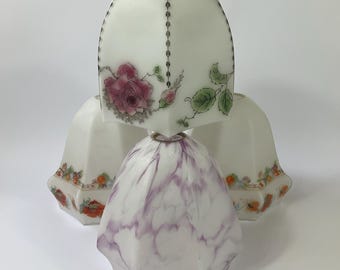 1 x Art Deco Glass Pendant Light Shade c1920s-1930s. Mid Century Retro Floral Glass Lamp Shade. Art Deco Home Lighting. Home Decor Gifts.