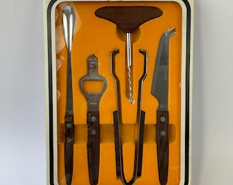 Fab Retro Home Bartender Tool Set c1962. Vintage Bar Accessories. Party Hors d'Oeuvre Serving Set. Mid Century Home Bar/Cart Display Gifts.