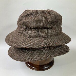 1 x Retro Pure British Wool Double Peak Wide Bim Hat c1960s. Unworn NOS. Full Hinged Brim All Weather Head Gear. Sherlock Holmes Costume Hat