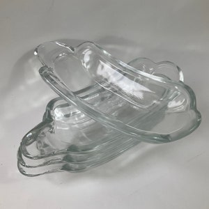 4 x US Soda Brunnen Bananen Split Schalen c1930er Jahre. Retro Dessert Teller. Depression Era Soda Brunnen Gläser. Mid Century Eisbecher