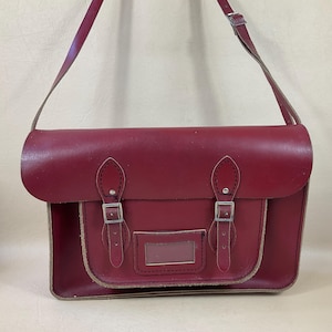 Large Retro Oxblood Leather Primary School Satchel c1960s. “Old School” Book Satchel. Retro Purse-Handbag. Mid Century Costume Accessories.