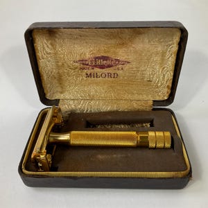 Rare Gillette Milord Gold Plated Safety Razor Set c1946. ‘Class Of ‘47’. Men’s Traditional Retro Shaving Gifts. Rare Gillette Collectables.