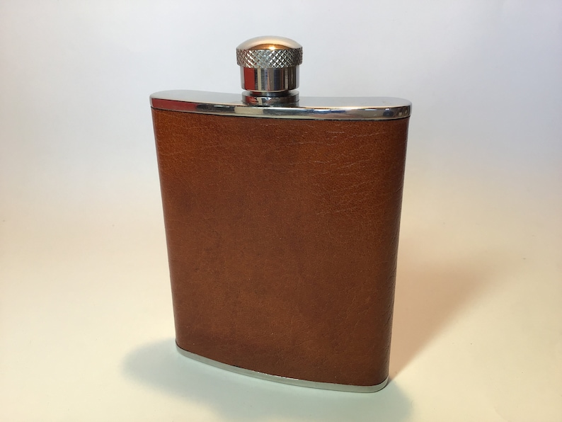 6oz Brown Solid Genuine Leather Stainless Steel FLASK Screw Cap Hip Pocket Drink