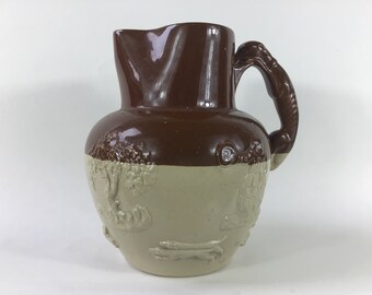 Zeldzame Bourne Denby Stoneware jachtkan, ca. 1890-1910. Antieke kan voor bier, wijn, sterke drank, whisky en water. Accessoires voor de thuisbar. Retro cadeau voor mannen.