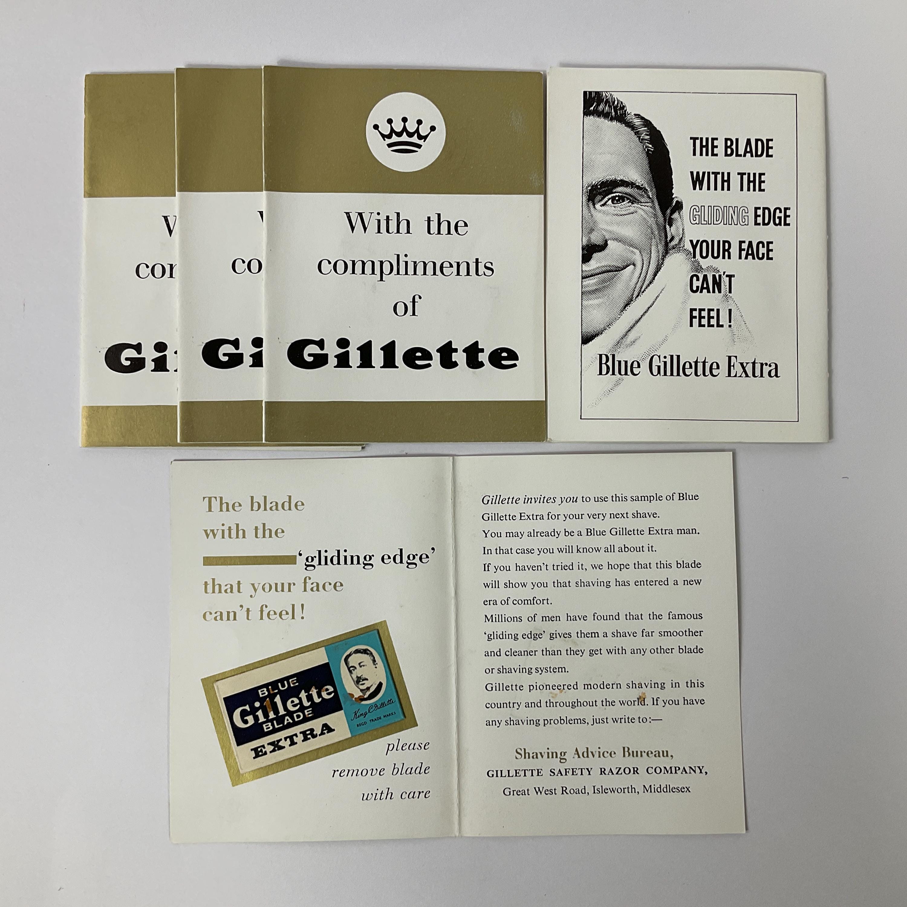 1x 1937 H2 Gillette Blau Extra Klinge 1st Edition Ergänzende Probe - Shave Den Display. Herrenrasur . Sammlerstück DE Rasierklingen.