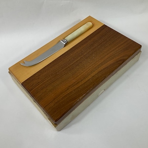 Retro Teak & Boxwood Cheese Board Set c1930s-40s. Country Cottage/Farmhouse Kitchen Decor. Thanksgiving/Christmas Charcuterie Board Gifts.