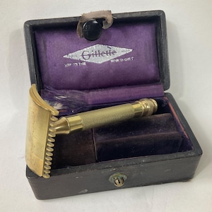 Gold Plated Gillette Old Type DE Razor Set c1921-28. Men’s Traditional Shaving. Rare Antique Safety Razors. Retro Shaving Gifts For Men