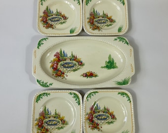 Art Deco “Lily Pond” High Tea Sandwich or Petit Fours Serving Plate Set c1933. Kensington Pottery Plates. Mid Century Retro Dining-Serving.