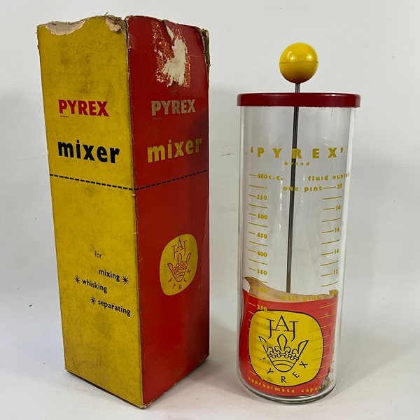 J.A.Jobling Pyrex Glass 1 Pint Mixer Whisk c1950s. Mid Century Baking And Cooking Utensils. Frothy Coffee Maker. Retro Kitchen Gadget Gifts.