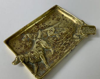 Victorian Cast Brass Hunting Dogs Ashtray-Pin Dish c1880-1900. English Setters. Antique Brassware. Canine Ornaments. Brass Cigar-Pipe Rest.