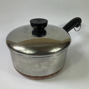 Original U.S. Revere Ware 1.5 Quart Stainless Steel, Coppered Base Saucepan c1950s. Retro Paul Revere Pans. Lifetime Cookware. Kitchen Gifts