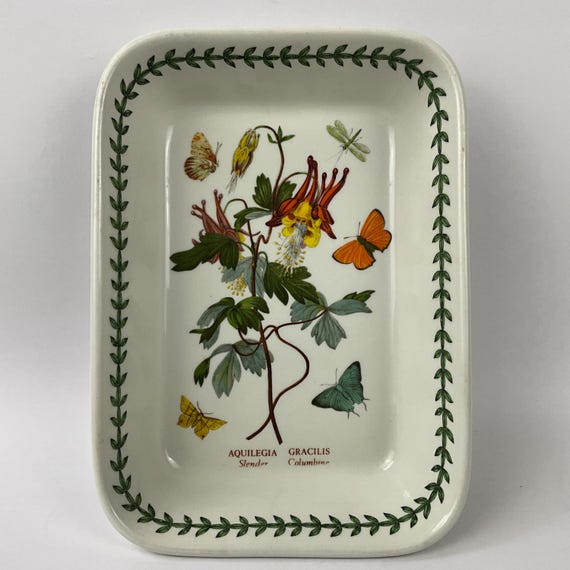 Portmeirion Botanic Garden Serving Dish by Susan Williams-Ellis c1972. Aquilegia/Columbine. Retro English Ceramics. Oven To Table Dining.