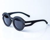 Vintage black round sunglasses oversized matte frame. New and never worn middle 80s.