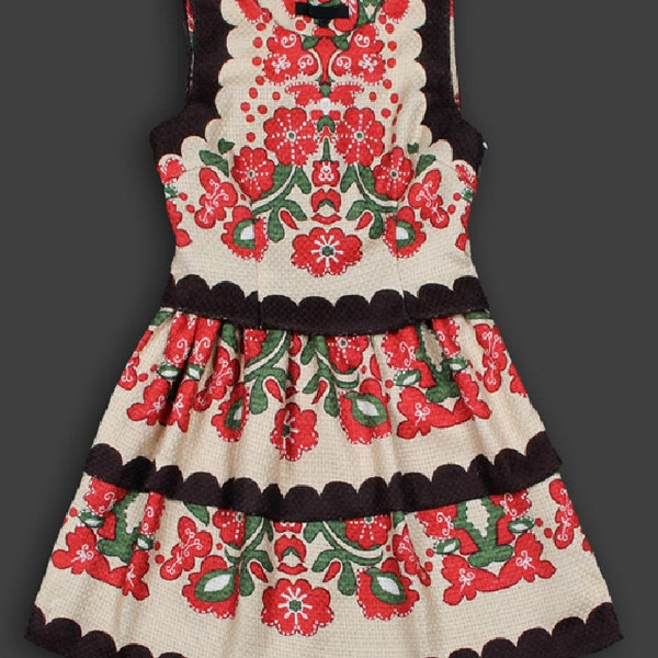 Russian Folk Printed Wool Dress