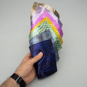 7pcs Leather scraps snake print metallic leather