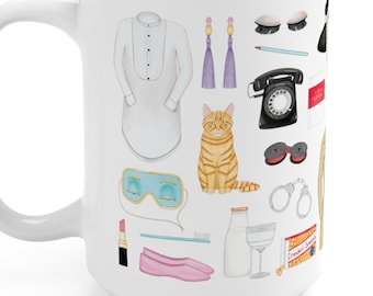 Breakfast and Baubles on Fifth collage mug // watercolor art, gift mug for friends, fan mug