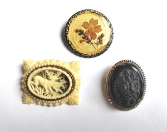 Belle Broche Ancienne En Jais Noir - Bijou Antique Sans Marque - Occasion