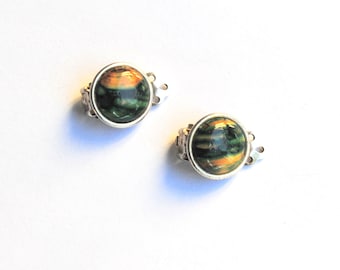 Vintage Silver and Enamel Clip-on Earrings