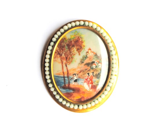 Vintage Hand Painted Celluloid Brooch