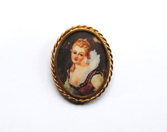 Antique French Hand Painted Brooch