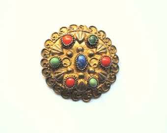 Antique Silver and Gemstones Brooch