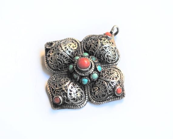 Antique Silver and Gemstones Pendant