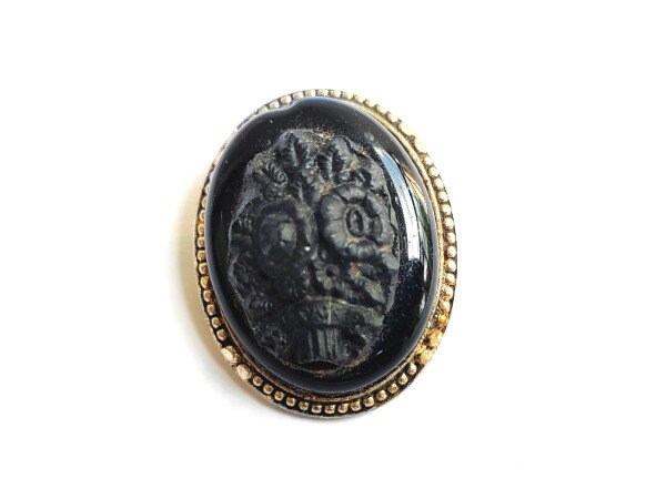 Broche Ancienne En Jais Noir - Bijou Vintage, Métal Inconnu, Occasion