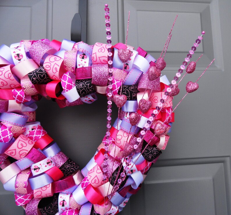 Pink Valentine's Day Ribbon Heart Wreath image 2