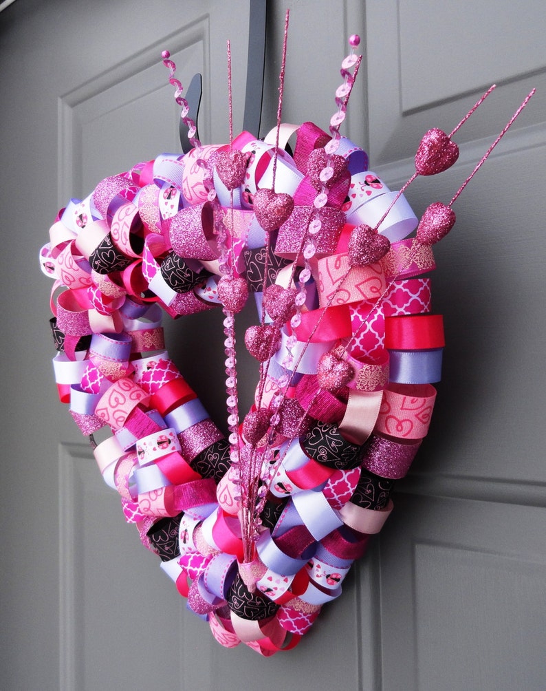 Pink Valentine's Day Ribbon Heart Wreath Etsy