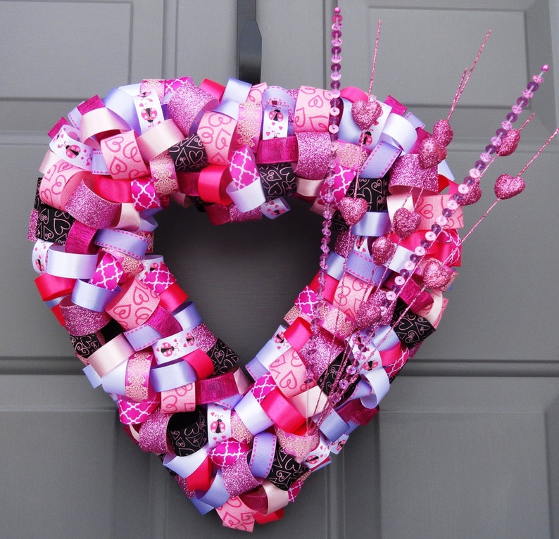 Pink Valentine's Day Ribbon Heart Wreath image 5