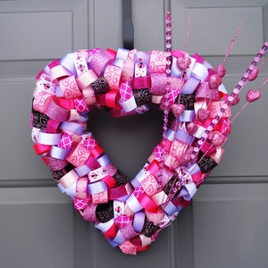 Pink Valentine's Day Ribbon Heart Wreath image 1