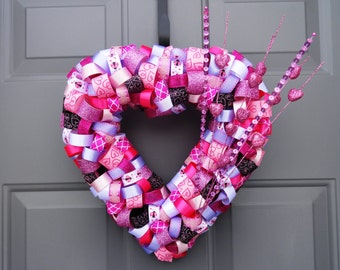 Pink Valentine's Day Ribbon Heart Wreath