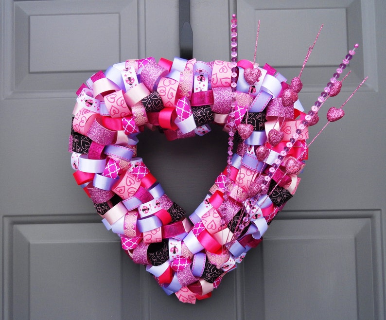 Pink Valentine's Day Ribbon Heart Wreath image 1