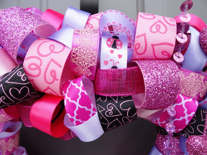 Pink Valentine's Day Ribbon Heart Wreath image 3