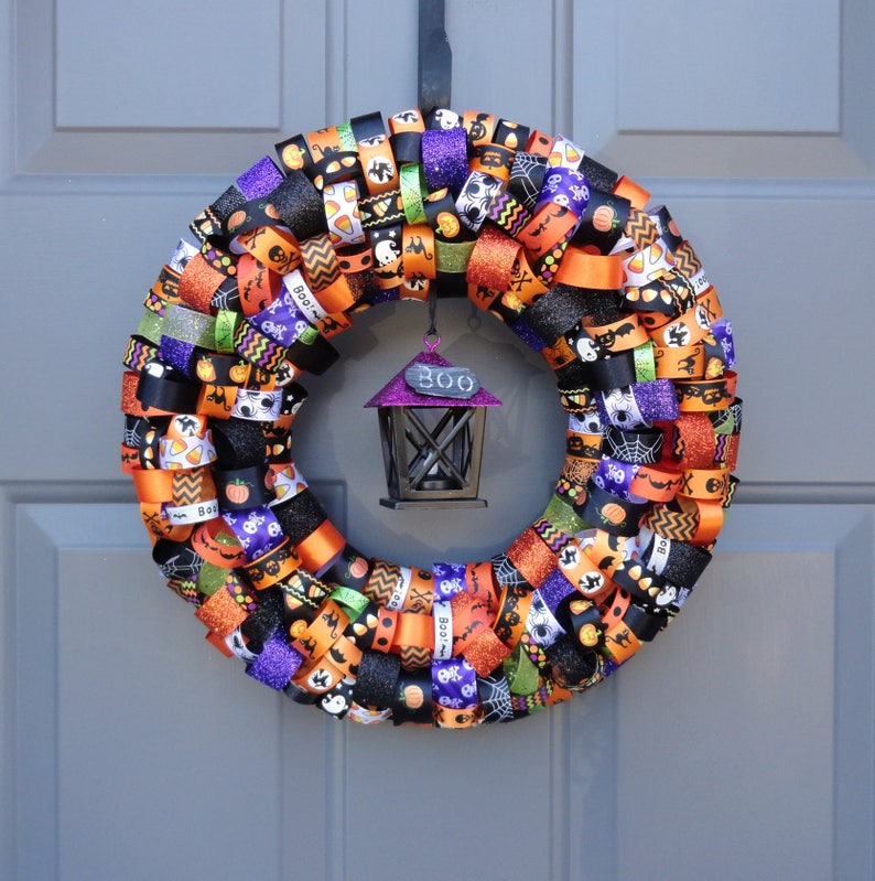 Lighted Halloween Ribbon 14� Wreath Etsy