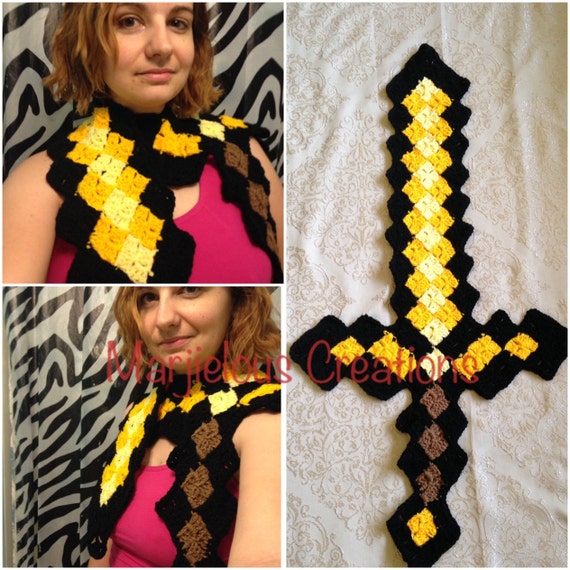 Minecraft Gold Sword Pixel Scarf Etsy