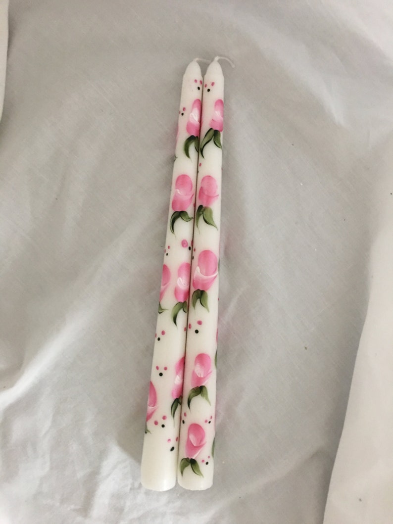 Shabby Chic Taper Candles - Pink Rose Buds Design. Candles/bridal ...