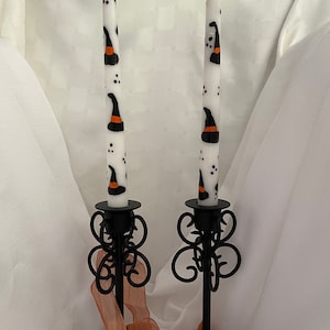Witches Hats Halloween Design Taper Candles/Decorative Candles/Halloween Decor/Hand painted pair taper candles.