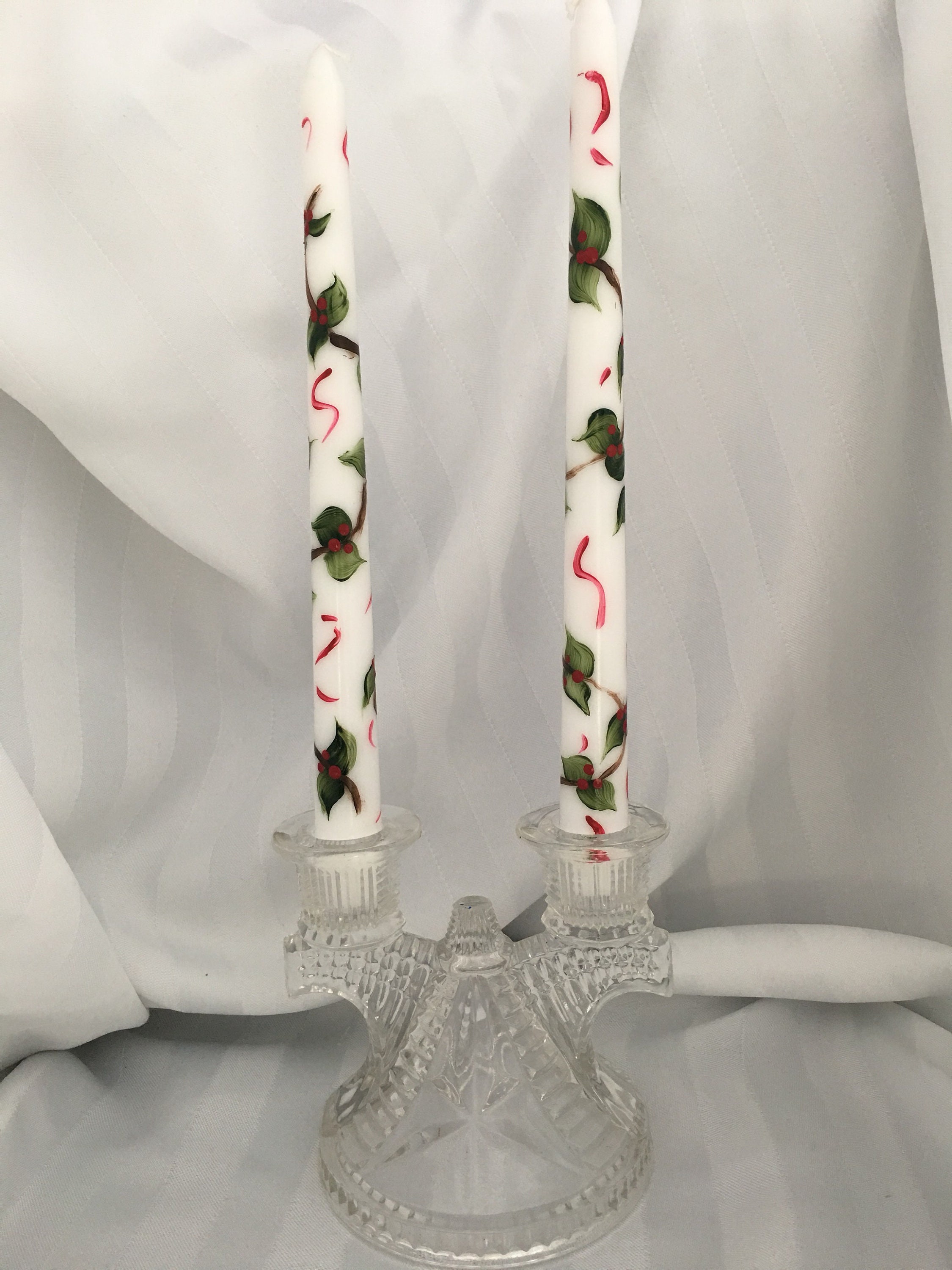 ChristmasHoliday/Winter Taper CandlesHand Painted Pair Etsy