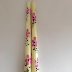 Hand Painted Antique Rose/Shabby Chic color floral design - 10" taper candles