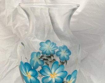 Blue Daisies - Fun Floral Design - Bouquet Hand Painted Vase - Signed by Artist