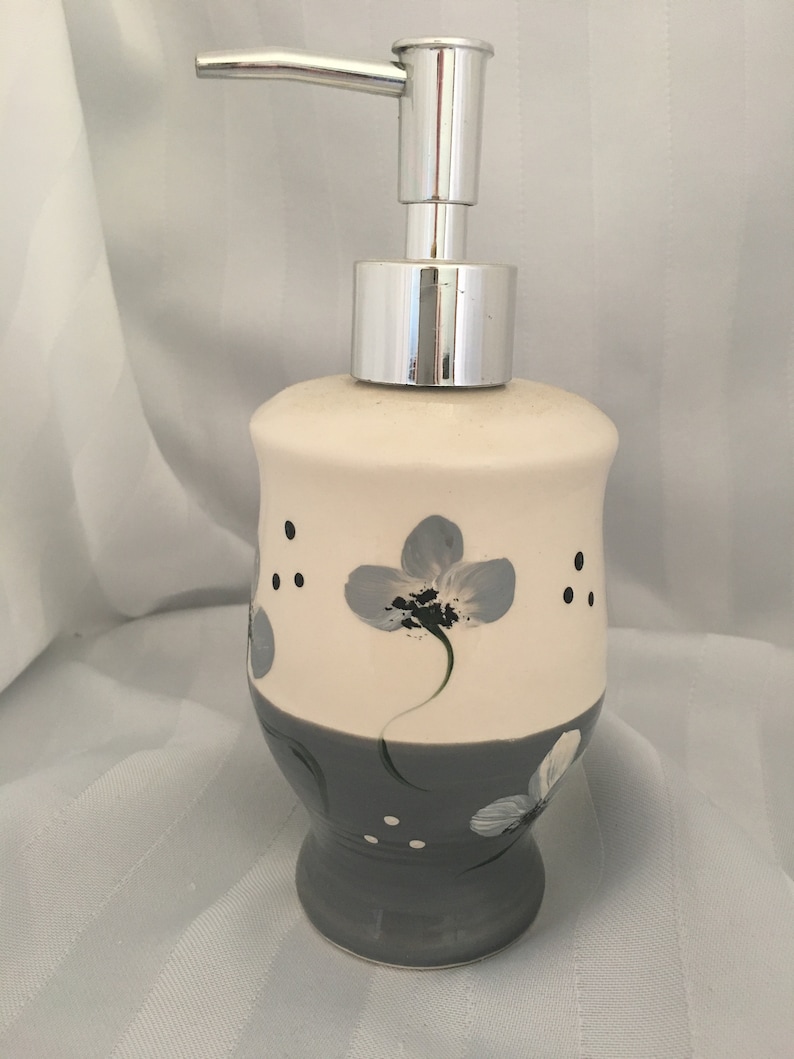Ivory & Gray Hand Painted Soap Dispenser Etsy