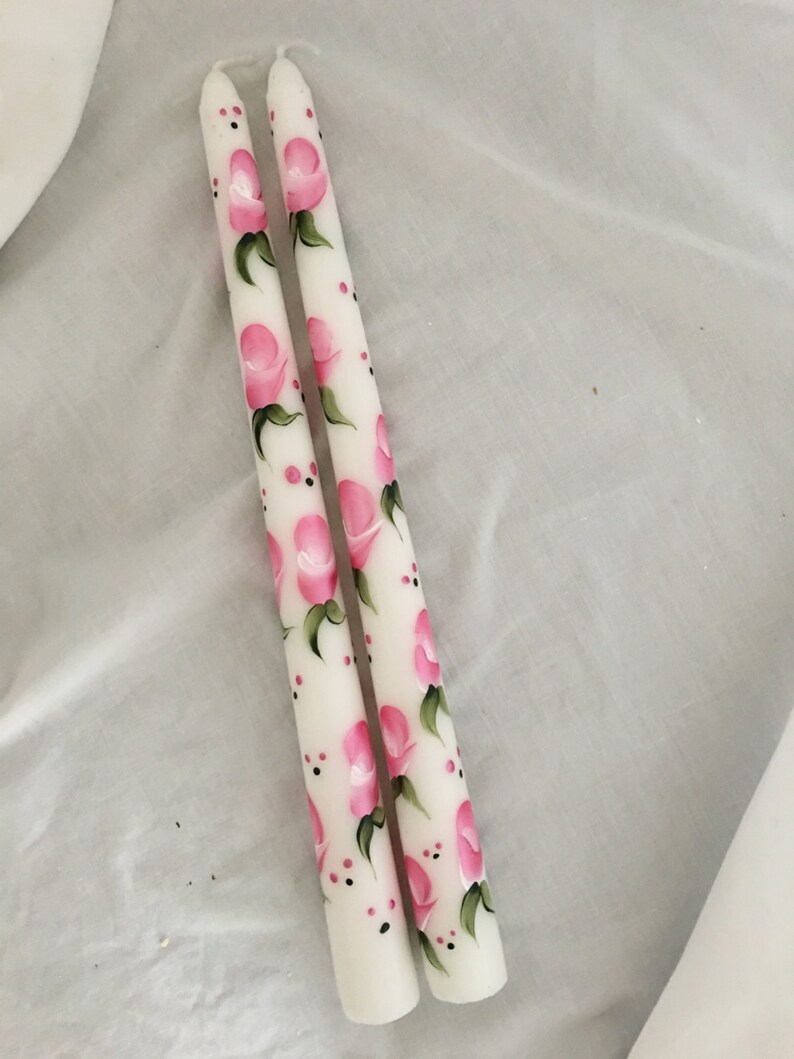 Shabby Chic Taper Candles - Pink Rose Buds Design. Candles/bridal ...