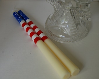 Americana/Fourth of July/Labor Day/Red, White and Blue - Hand Painted Taper Candles-Decorative Only
