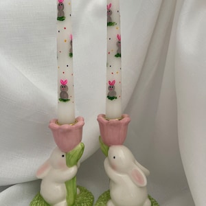 Easter Bunny/Spring/Summer Design - Fun Easter/Spring/Summer Hand Painted 10" or 6" taper candles