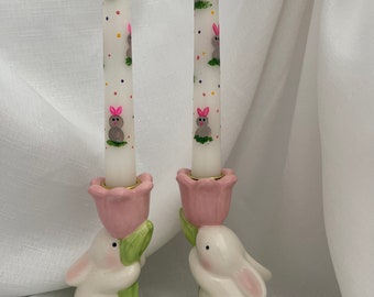 Easter Bunny/Spring/Summer Design - Fun Easter/Spring/Summer Hand Painted 10" or 6" taper candles
