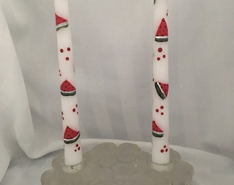 Watermelon slices design -  Hand Painted 10" unscented taper candles/Various Sizes Available