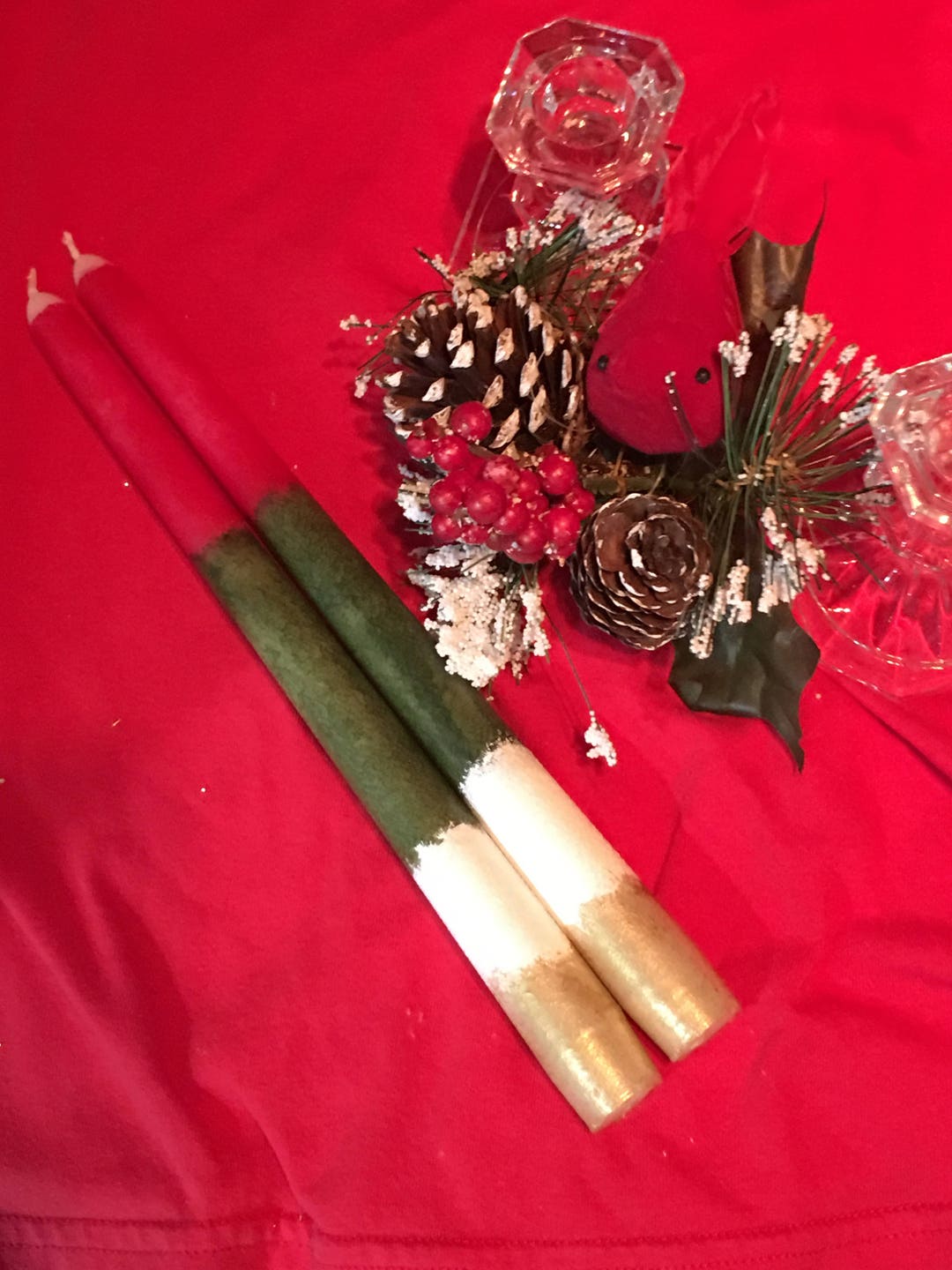 Decorative Christmas/holiday Taper Candles Hand Painted DECORATIVE ONLY